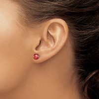 Sterling Silver Rhod-pltd Red 6-7mm Button Fwc Pearl Post Earrings view 3