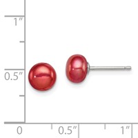 Sterling Silver Rhod-pltd Red 6-7mm Button Fwc Pearl Post Earrings view 4