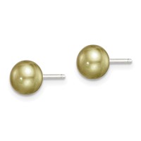 Sterling Silver Rhod-pltd Green 6-7mm Button Fwc Pearl Post Earrings view 2