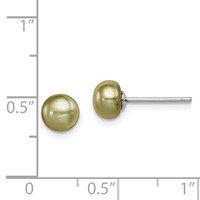 Sterling Silver Rhod-pltd Green 6-7mm Button Fwc Pearl Post Earrings view 4