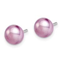 Sterling Silver Polished Purple 6-7mm Freshwater Cultured Pearl Button Post Earrings view 2