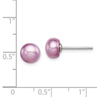 Sterling Silver Polished Purple 6-7mm Freshwater Cultured Pearl Button Post Earrings view 4