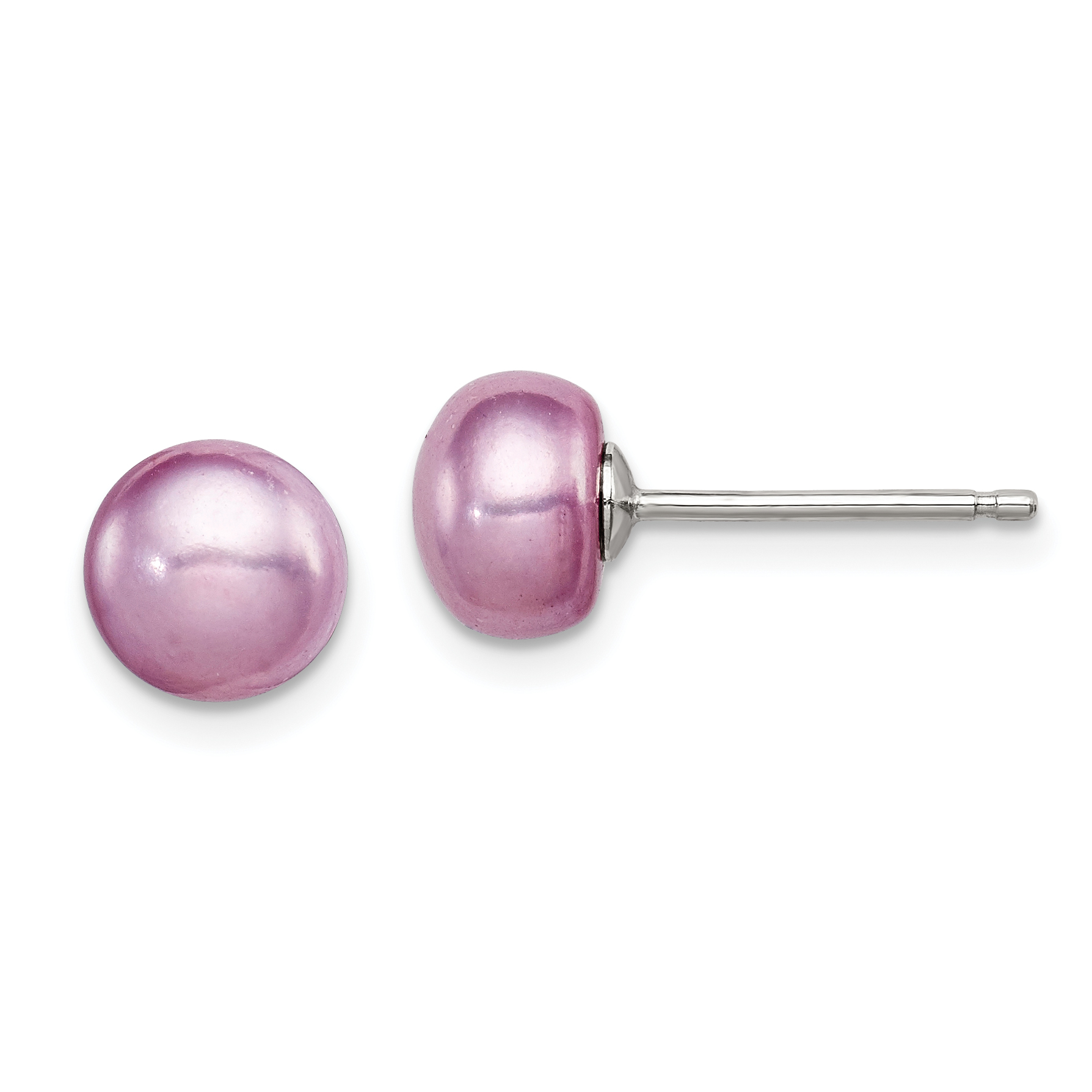 Sterling Silver Polished Purple 6-7mm Freshwater Cultured Pearl Button Post Earrings (QE7805)
