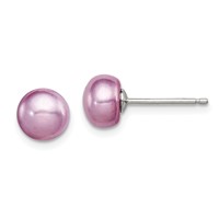 Sterling Silver Polished Purple 6-7mm Freshwater Cultured Pearl Button Post Earrings view 1