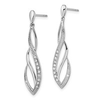 Sterling Silver Rhodium Diam. Dangle Post Earrings view 2