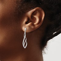 Sterling Silver Rhodium Diam. Dangle Post Earrings view 3