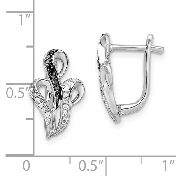 White Night Sterling Silver Rhodium-plated Black and White Diamond Hinged Back Post Earrings