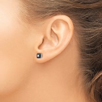 White Night Sterling Silver Rhodium-plated Black and White Diamond Square Stud Post Earrings view 3