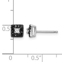 White Night Sterling Silver Rhodium-plated Black and White Diamond Square Stud Post Earrings view 4