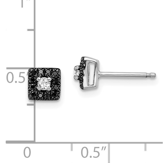 White Night Sterling Silver Rhodium-plated Black and White Diamond Square Stud Post Earrings