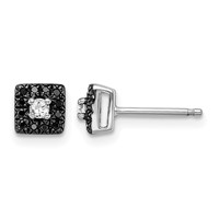 White Night Sterling Silver Rhodium-plated Black and White Diamond Square Stud Post Earrings view 1