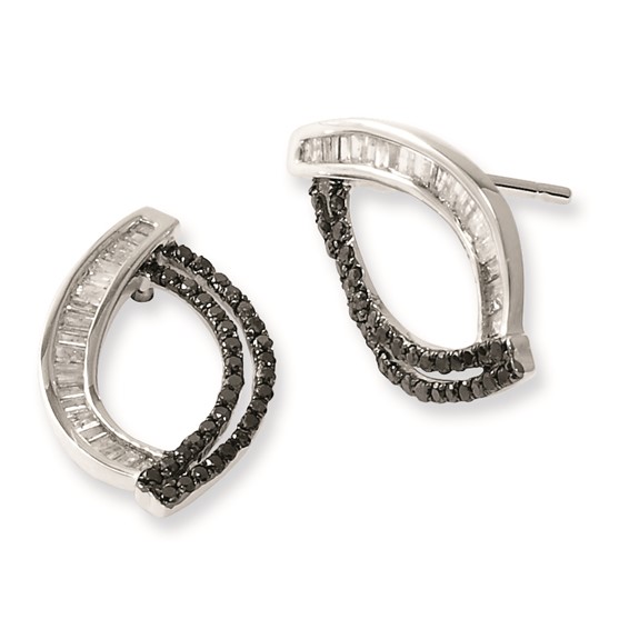 Sterling Silver Black and White Diamond Post Earrings