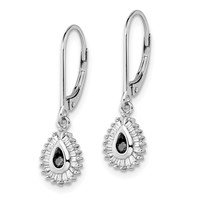 White Night Sterling Silver Rhodium-plated Black and White Diamond Dangle Leverback Earrings view 2