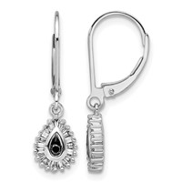 White Night Sterling Silver Rhodium-plated Black and White Diamond Dangle Leverback Earrings view 1