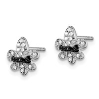 White Night Sterling Silver Rhodium-plated Black and White Diamond Fleur De Lis Post Earrings view 2