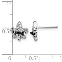White Night Sterling Silver Rhodium-plated Black and White Diamond Fleur De Lis Post Earrings view 4