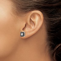 White Night Sterling Silver Rhodium-plated Black and White Diamond Square Post Earrings view 3