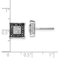 White Night Sterling Silver Rhodium-plated Black and White Diamond Square Post Earrings view 4