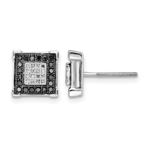White Night Sterling Silver Rhodium-plated Black and White Diamond Square Post Earrings