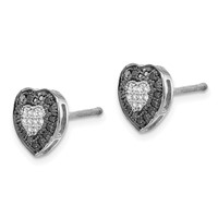 White Night Sterling Silver Rhodium-plated Black and White Diamond Heart Post Earrings view 2