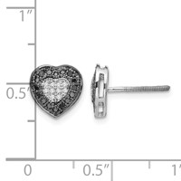 White Night Sterling Silver Rhodium-plated Black and White Diamond Heart Post Earrings view 4