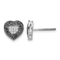 White Night Sterling Silver Rhodium-plated Black and White Diamond Heart Post Earrings view 1