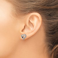 White Night Sterling Silver Rhodium-plated Black and White Diamond Heart Post Earrings view 3