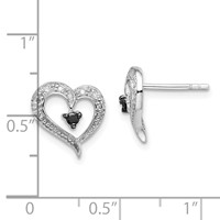 White Night Sterling Silver Rhodium-plated Black and White Diamond Heart Post Earrings view 4