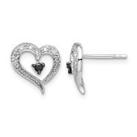White Night Sterling Silver Rhodium-plated Black and White Diamond Heart Post Earrings view 1