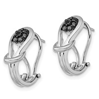White Night Sterling Silver Rhodium-plated Black Diamond Love Knot Omega Back Earrings view 2