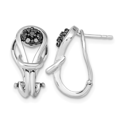 White Night Sterling Silver Rhodium-plated Black Diamond Love Knot Omega Back Earrings