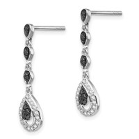 White Night Sterling Silver Rhodium-plated Black and White Diamond Teardrop Post Dangle Earrings view 2