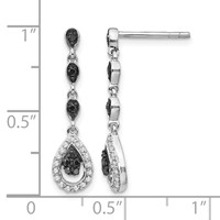 White Night Sterling Silver Rhodium-plated Black and White Diamond Teardrop Post Dangle Earrings view 4