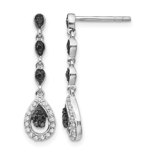 White Night Sterling Silver Rhodium-plated Black and White Diamond Teardrop Post Dangle Earrings