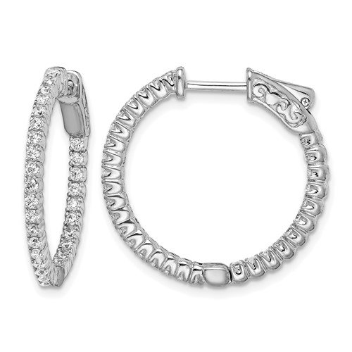 Sterling Shimmer Sterling Silver Rhodium-plated 60 Stone 1.5mm CZ in and Out Round Hinged Hoop Earrings