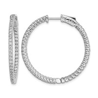Sterling Shimmer Sterling Silver Rhodium-plated 94 Stone 1.5mm CZ in and Out Round Hinged Hoop Earrings view 1