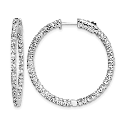 Sterling Shimmer Sterling Silver Rhodium-plated 94 Stone 1.5mm CZ in and Out Round Hinged Hoop Earrings