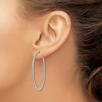 Sterling Shimmer Sterling Silver Rhodium-plated 140 Stone 1.5mm CZ in and Out Round Hinged Hoop Earrings view 3
