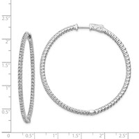 Sterling Shimmer Sterling Silver Rhodium-plated 140 Stone 1.5mm CZ in and Out Round Hinged Hoop Earrings view 4
