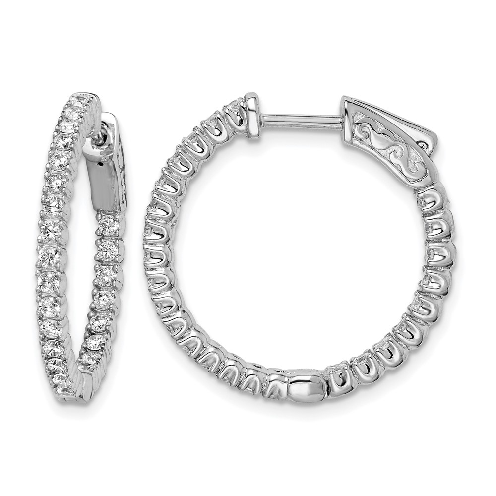 Sterling Shimmer Sterling Silver Rhodium-plated 50 Stone 1.7mm CZ in and Out Round Hinged Hoop Earrings