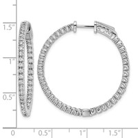 Sterling Shimmer Sterling Silver Rhodium-plated 80 Stone 1.75mm CZ in and Out Round Hinged Hoop Earrings view 4