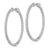 Sterling Shimmer Sterling Silver Rhodium-plated 106 Stone 1.75mm CZ in and Out Round Hinged Hoop Earrings view 2