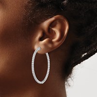 Sterling Shimmer Sterling Silver Rhodium-plated 106 Stone 1.75mm CZ in and Out Round Hinged Hoop Earrings view 3