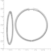 Sterling Shimmer Sterling Silver Rhodium-plated 144 Stone 1.7mm CZ in and Out Round Hinged Hoop Earrings view 4