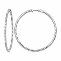 Sterling Shimmer Sterling Silver Rhodium-plated 144 Stone 1.7mm CZ in and Out Round Hinged Hoop Earrings view 1