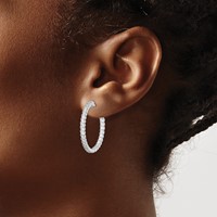 Sterling Shimmer Sterling Silver Rhodium-plated 60 Stone 2mm CZ in and Out Round Hinged Hoop Earrings view 3