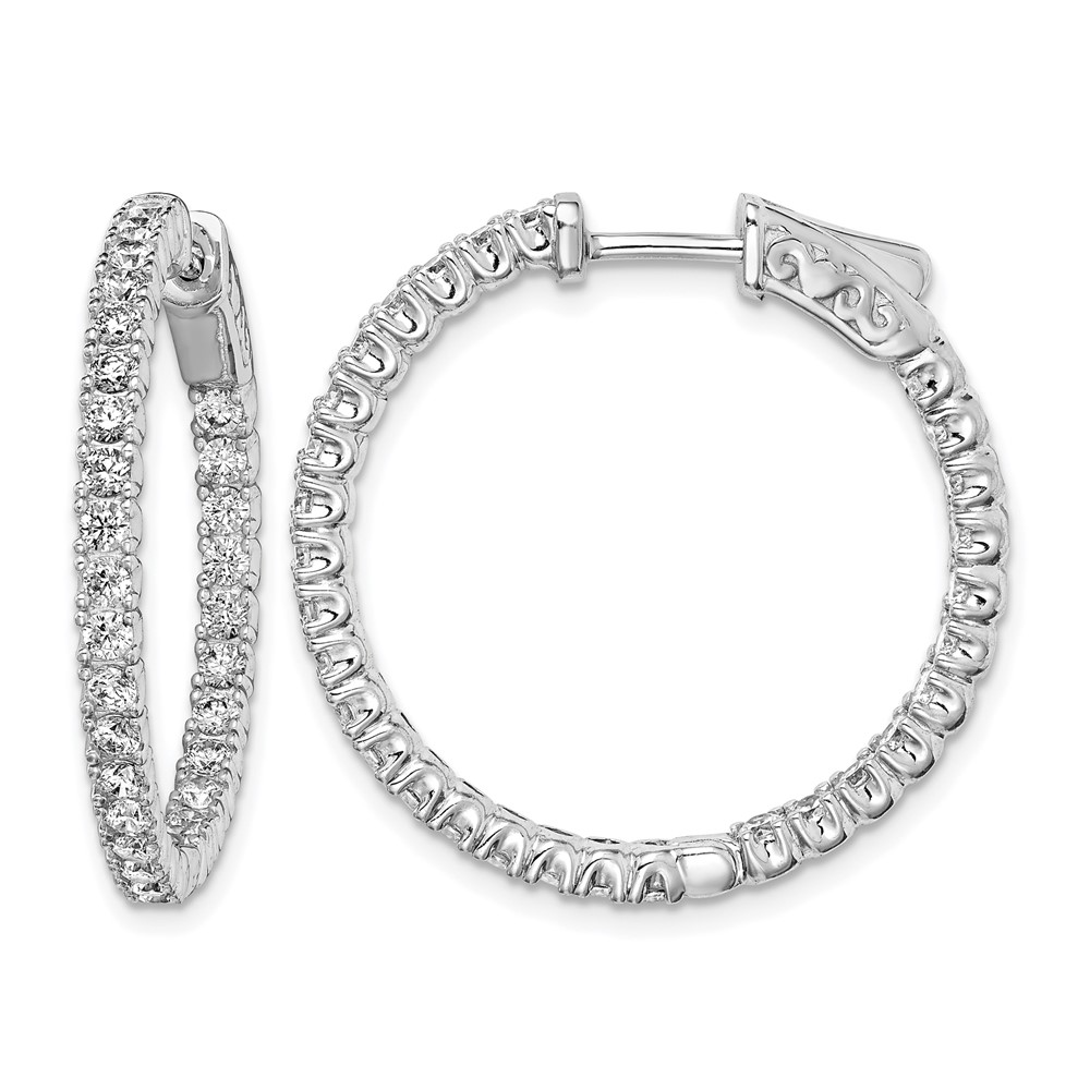 Sterling Shimmer Sterling Silver Rhodium-plated 60 Stone 2mm CZ in and Out Round Hinged Hoop Earrings