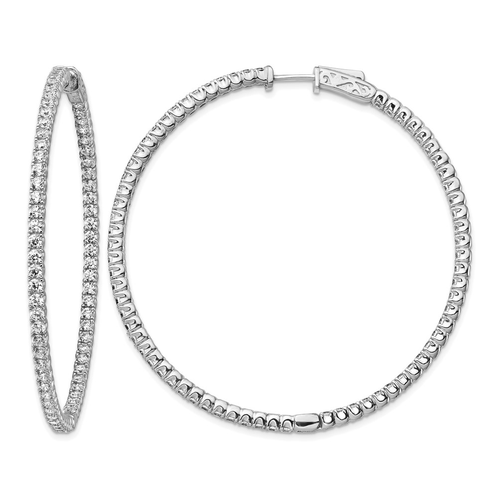 Sterling Shimmer Sterling Silver Rhodium-plated 138 Stone 2mm CZ in and Out Round Hinged Hoop Earrings