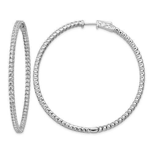 Sterling Shimmer Sterling Silver Rhodium-plated 138 Stone 2mm CZ in and Out Round Hinged Hoop Earrings