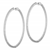 Sterling Shimmer Sterling Silver Rhodium-plated 166 Stone 2mm CZ in and Out Round Hinged Hoop Earrings view 2